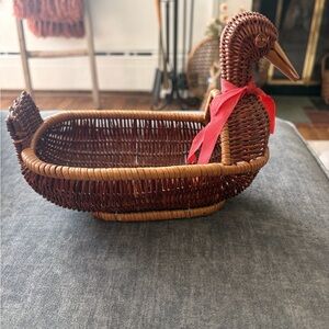 Wicker Duck Basket with Red Ribbon
